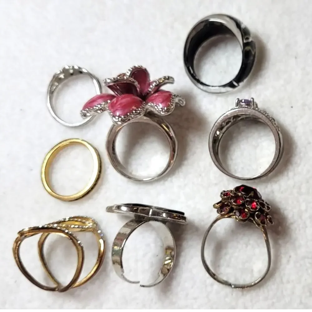 8 Pc Rings Lot Size 8.75 - 9.75 1 Avon Mixed Variety Statement Band Cocktail